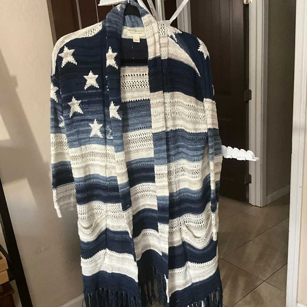 Denim & Supply Ralph Lauren women’s large Star fringe long cardigan
